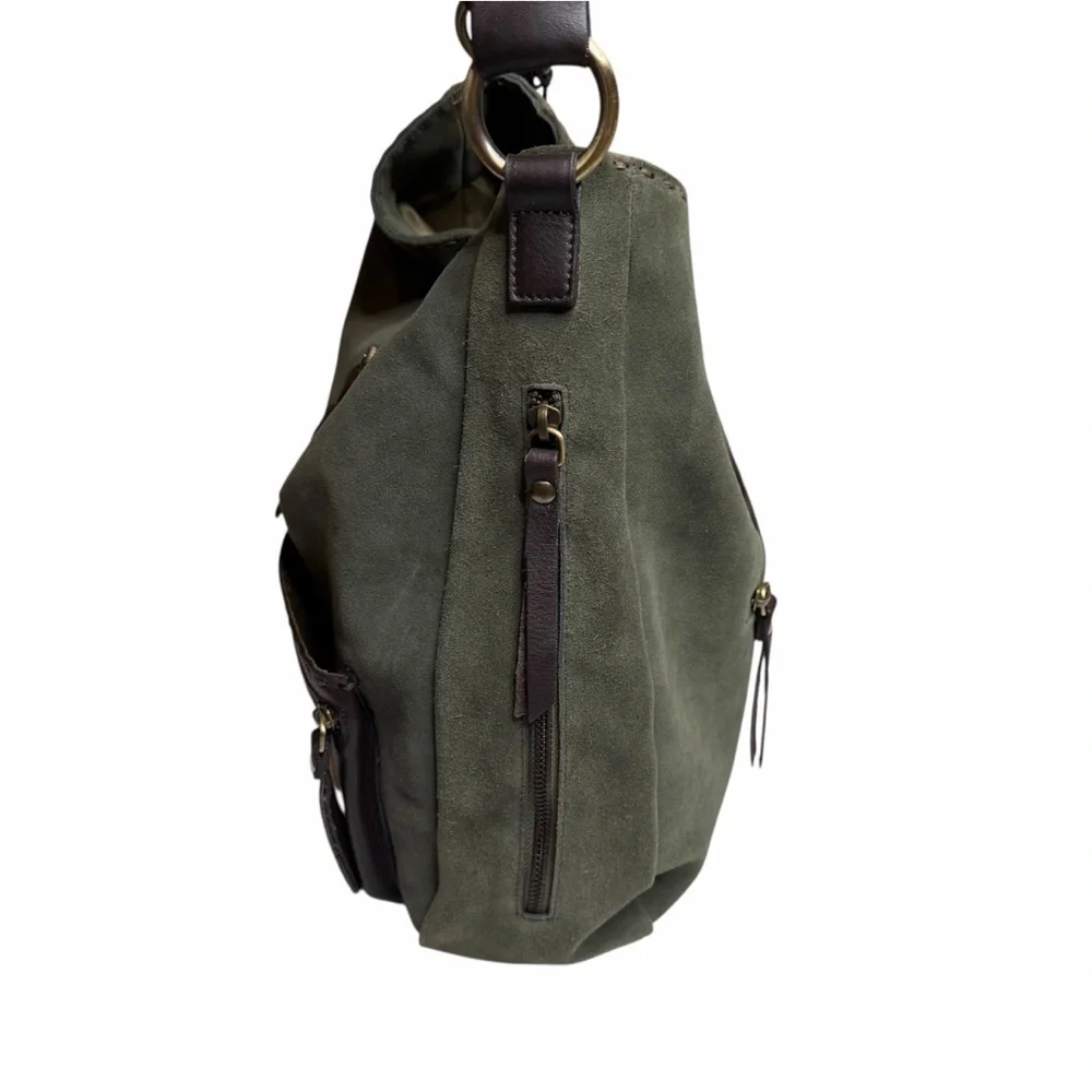 CARLA MANCINI Green Brown‎ Suede Leather Shoulder Hobo Bag NWT Slouchy